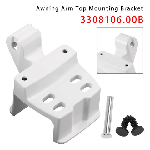 Polar White Awning Arm Top Mounting Bracket Kit For Dometic 3308106.00B, includes screws; fits models 8271000-8483000