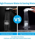 Comparison of water flow from common shower head vs No-Drill High Pressure Handheld Shower Head With On Off Pause Switch, 3 Spray Modes, Water Saving Design, Detachable Shower Head Kit With Bracket And Hose For Easy Hair Washing And Shower Cleanups