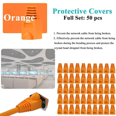 Heavy Duty Network Cable Tester Kit Featuring Slick Wire Strppers Rock Solid Crimping Tool And Punch Down Driver For Super Fast Rj45 Rj11 Cat5 Cat6 Repairs Complete Set with orange protective covers, 50 pcs set.