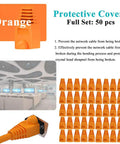 Protective Covers set of 50 orange caps for network cables to prevent damage and enhance crystal head durability.
