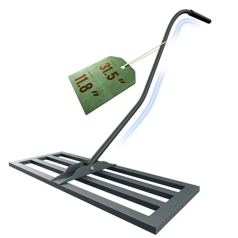 Heavy Duty Lawn Leveling Rake With Ergonomic Back Saving Handle for Dirt Sand and Topsoil Dressing Turf Safe Closed Base 31.5 by 11.8 Inches