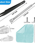 Five Pairs Silicone Eyeglass Nose Pads With Air Chamber All-Day Comfort, Screw-In Replacement Kit shown with tools and measurements.