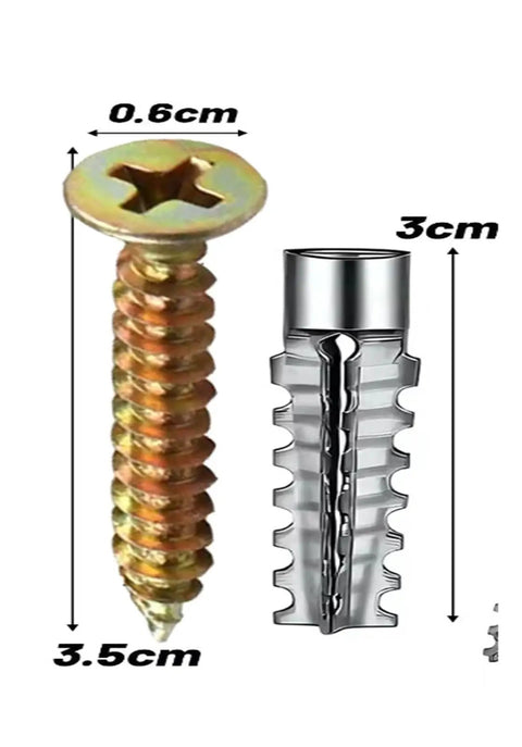 6/8mm Expansion Pipe Hollow Wall Anchors Kit With Self Tapping Metal Screws, 200Pcs Set For Cement Board And Drywall, drill-ready fasteners with screw and anchor shown with size labels