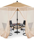 7.5 to 11 Foot Patio Umbrella Mosquito Netting, Polyester Screen Mesh With Zipper Door and Weight Bag, in beige, installed on umbrella
