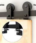 Built Tough Heavy Duty Bi Folding Sliding Barn Door Hardware Kit For Two Doors, 3.3 Feet Track, black carbon steel track close-up
