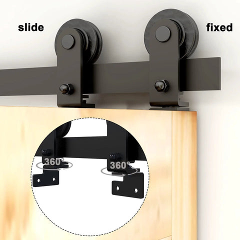 Built Tough Heavy Duty Bi Folding Sliding Barn Door Hardware Kit For Two Doors, 3.3 Feet Track, black carbon steel track close-up