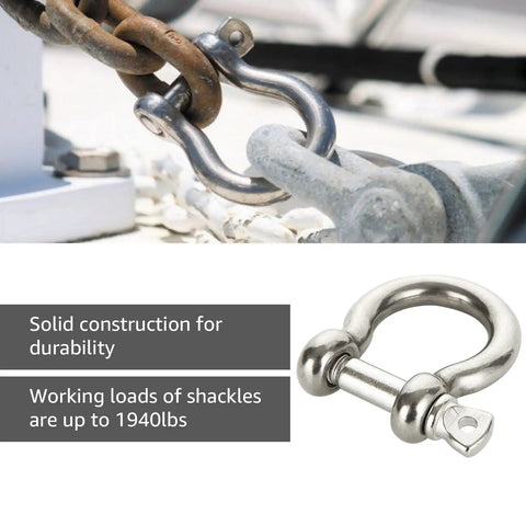 Built Tough 304 Stainless Steel D Ring Shackles 6-Pack Heavy Duty 1/2 Inch Marine Grade Clevis Anchor Hardware for Rigging and Towing
