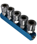 Five Way Half Inch Air Manifold Block Splitter for Pneumatic Systems Inline Hose Fittings Iron Construction Multi Outlet Distributor