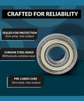 High RPM chrome steel ball bearing with metal shield, highlighted features, Ten Pack Beefed-Up High RPM Chrome Steel Sealed Ball Bearings 0.25 By 0.625 By 0.196 Inches Lubricated With Metal Shield For Tough Low Maintenance Performance In RC Cars Drones And Hobby Machines