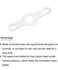 Double End Lug Plate Ring Terminal 3.2mm Soldering Lug, tinned brass, close-up with features listed, pack of 200.