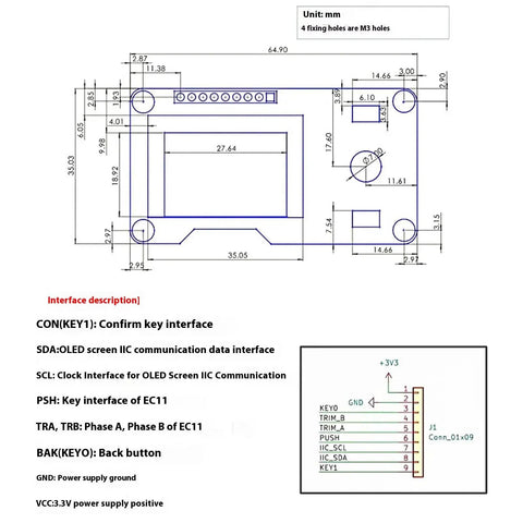 OLED Display Rotary Encoder Module With I2C Protocol For Parameter Tuning In Embedded Systems And Prototyping Handy OLED Encoders Combo For Lab Gear IoT Projects And Portable Devices, dimensions and pinout