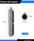 Heavy Duty Weld On Water Drop Gate Hinges 5 Piece Set, 0.51 x 0.63 x 3.15 In Steel Weldable Hinges shown with dimensions