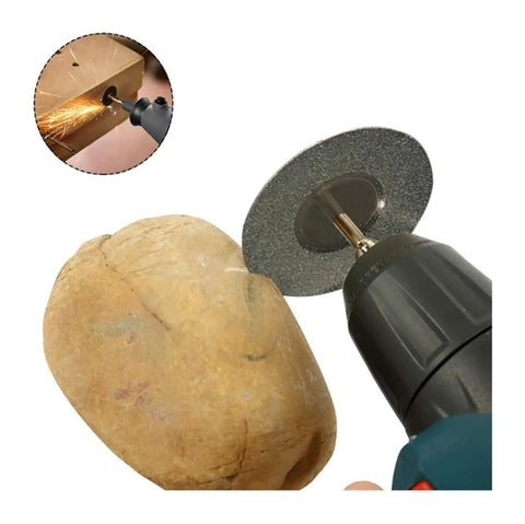 Professional Cutting Disc Set For Circular Saw Blades And Abrasive Grinding Wheels Plus Mandrel Power Tool Accessory Kit in use on stone.