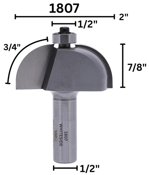 Carbide Tipped Cove Router Bit 3/4 Inch Radius 2 Inch Diameter 7/8 Inch Cutting Length 1/2 Inch Shank B3 Bearing For Decorative Edge Profiles For DIY Woodworking Projects