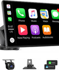 Wireless CarPlay And Android Auto Portable 7 Inch HD Touchscreen Car Stereo with apps displayed and accessories shown