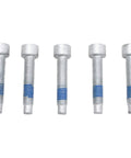 Five silver bolts with blue threadlock visible, part of 2 Piece Front Wheel Bearing And Hub Assembly Set With ABS Sensor For 2015 Through 2019 Transit 150 250 350 And 350 HD Driver Side And Passenger Side Direct Fit Replacement For Easy Install And Ready To Roll Reliability