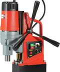 1350W Electric Magnetic Mag Drill Press With 16mm Boring Diameter And 11500N Holding Force. Close-up view of the portable metal surface drilling machine.