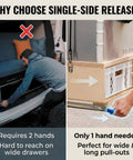 Heavy Duty 20 Inch Locking Drawer Slides With One Side Release For Easy One Hand Access Wide Pull Outs Fully Locking And Fully Extending Great For Trucks RVs Vans And Mobile Storage Solutions one-hand release for wide pull-outs in a van drawer