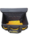 Open top view of Lighted Roller Tool Bag With Built In LED Lights Heavy Duty Wheels Telescoping Handle Magnetic Folding Zipper