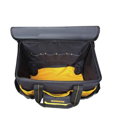 Open top view of Lighted Roller Tool Bag With Built In LED Lights Heavy Duty Wheels Telescoping Handle Magnetic Folding Zipper