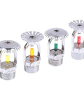 Beefed Up Spray Fire Sprinkler Head For Rapid Emergency Suppression With Smooth Coverage Angles And A Slick Two Inch Quick Connect Fit For Serious Safety Upgrade displayed in chrome finish with colored glass indicators.