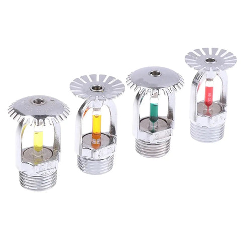 Beefed Up Spray Fire Sprinkler Head For Rapid Emergency Suppression With Smooth Coverage Angles And A Slick Two Inch Quick Connect Fit For Serious Safety Upgrade displayed in chrome finish with colored glass indicators.
