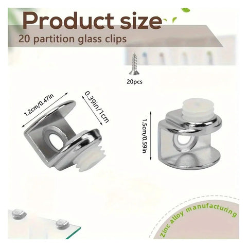 Heavy Duty Glass Shelf Support Clips With Adjustable Zinc Alloy Clamps For 4 To 9 Mm Glass Screws Included product dimensions