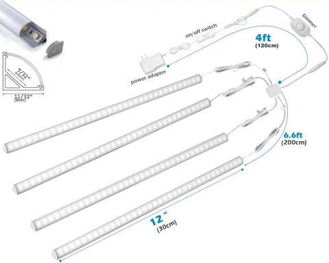 V Shape Under Cabinet Led Light Bars Kit 4 Pack 12 Inch Dimmable Shelf Illumination Pure White 6000K For Kitchen Showcase With Fresh Top Notch Glow And Sweet Setup Vibes Straight Up Clean Design