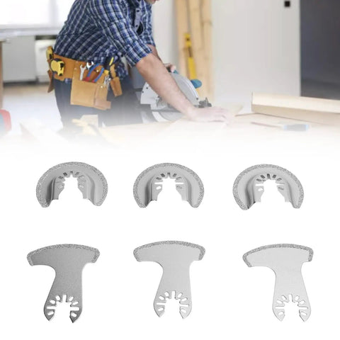 Carbide Oscillating Saw Blades Set, 6 Piece Segment Blades for Concrete, Grout, Tile, and Masonry with electrophoretic coating.