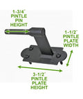 Heavy Duty Black Cast Iron Pintle Strap Hinges Pack Of 30, 11.75 Inch Length, 2.5 Inch Offset, diagram showing pintle dimensions.