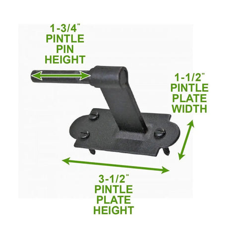 Heavy Duty Black Cast Iron Pintle Strap Hinges Pack Of 30, 11.75 Inch Length, 2.5 Inch Offset, diagram showing pintle dimensions.