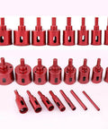 Red diamond core drill bit set with multiple sizes for tile, glass, marble, and ceramic