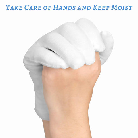 Thickened White Cotton Gloves Set 10 Pairs For Dry Hands All Night Comfy Sleep Wear, hand wearing white cotton glove