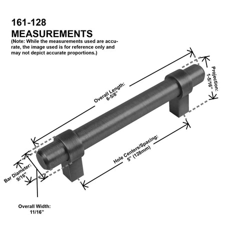 Diagram of 10 Pack Satin Nickel Bar Cabinet Handles Pulls, Modern Solid Steel, 5 Inch Hole Centers with dimensions labeled.