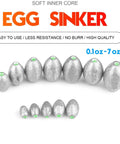 Removable Egg Lead Fishing Sinkers Set Of 20 For Saltwater Drop Shot Fishing, oval sinker weights one tenth ounce displayed