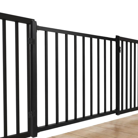 Slick Aluminum Deck Railing Door With No Fuss Self Closing Hinge And Darn Dependable Latch Quick Install Setup Weather Resistant Finish Top Shelf Quality Backyard Gates, 36 inch width, black metal construction.