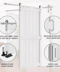 40 x 84 Inch Solid Wood Paneled Sliding Barn Door With Brushed Nickel Hardware, White Finish, Heavy Duty Track System