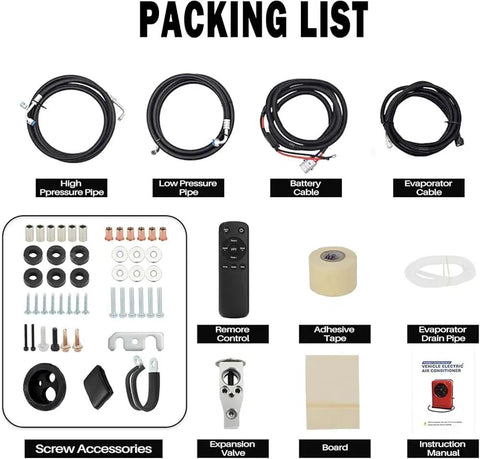Packing list for 12V Truck Air Conditioner 8000 BTU Parking Split Mini AC Unit For Semi Trucks Trailers Sleep Cab DC Inverter