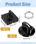 Two Pack Four Position Rotary Switch With Knob For Heaters And Fans, product dimensions, black switches and knobs shown