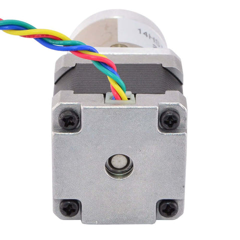 Beefy Torque NEMA 14 Stepper Motor With 50.9:1 Planetary Gearbox for CNC, front view showing wiring and compact design