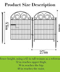 Product size diagram of Tall Dog Fence With Gate showing 40 inch high, 27 inch wide, garden boundary fences with decorative top.