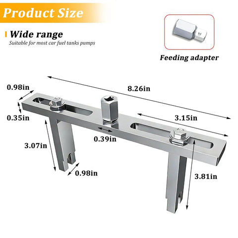 Dimensions of Beefy Fuel Pump Removal Tool For SUVs Trucks And Cars Adjustable Lock Ring Spanner with feeding adapter.