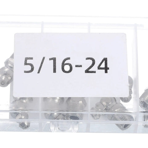 Nickel-Plated Steel Grease Fitting Set 18 Pcs Straight And Angled Nipples With 5/16-24 Thread in clear case