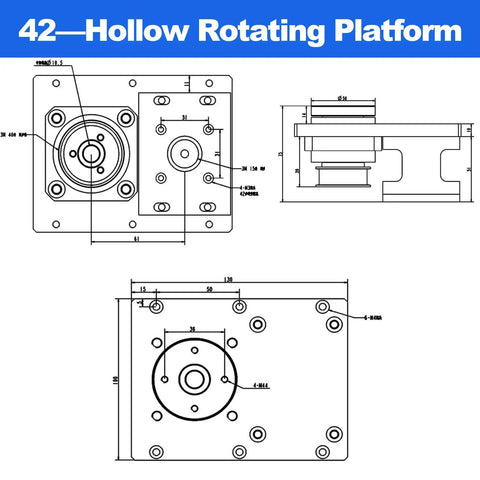 42Mm Hollow Rotating Platform dimensions and design for Knockout Precision Hollow Rotary Actuator Designed For 42Mm And 57Mm Stepper Motors.