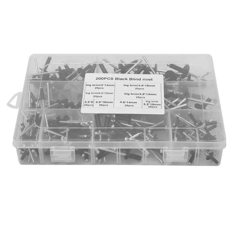 Black Blind Rivet Kit 200 Piece High Strength Round Head Rivets Set For Food Machinery, Kitchen Appliances, Elevators, And Light Industrial Equipment Rust Resistant Durable And Easy Install in plastic case