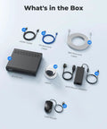 Box contents of 4K PoE Security Camera System With Eight 8MP Cameras, Smart Person And Vehicle Detection, 16-Channel NVR With 4TB HDD