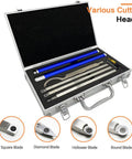 Carbide Tipped Wood Turning Tools Set with Pro Grade Aluminum Grip Handles, Lathe Rougher and Finisher in open case with blade inserts.