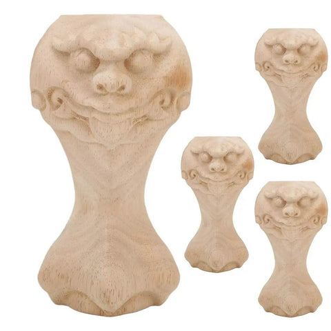 Solid Wood Carved Furniture Foot Legs With Exquisite Grain for sofas, TV cabinets, and coffee tables, showing face design.