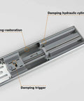 Heavy Duty Soft Close Drawer Slides 22 Inch Pair showing hydraulic cylinder and parts for quiet operation.