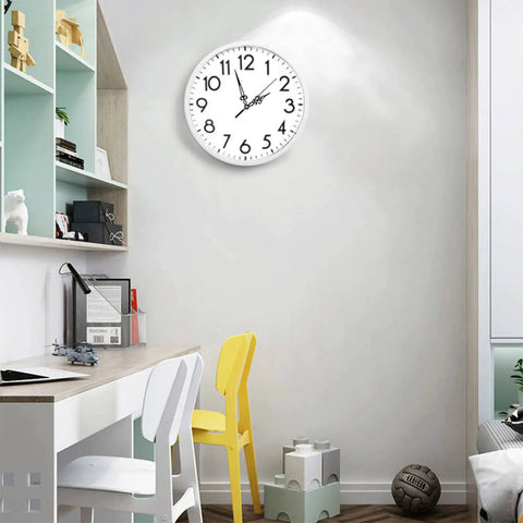 White wall clock in modern room featuring Quartz Clock Movement Kit Replacement Battery Operated Silent Mechanism For DIY Wall Clocks No Brainer Install 13.5mm Shaft 5.5mm Thread Fits 1-3mm Clock Panels Repair Parts For Timely Fixes.